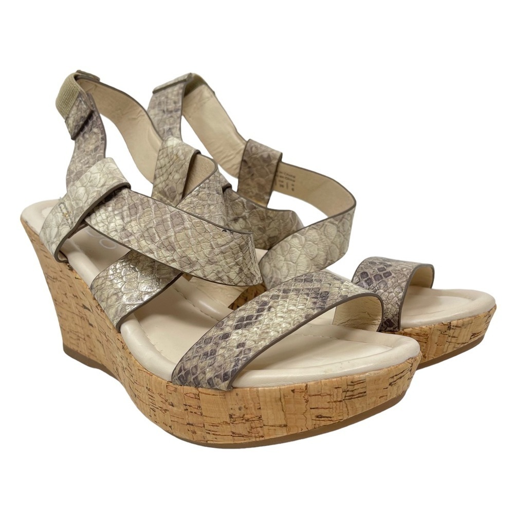 Aldo Sandals Womens 8.5 Cork Platform Shoes Open Toe Snakeskin Print Strappy